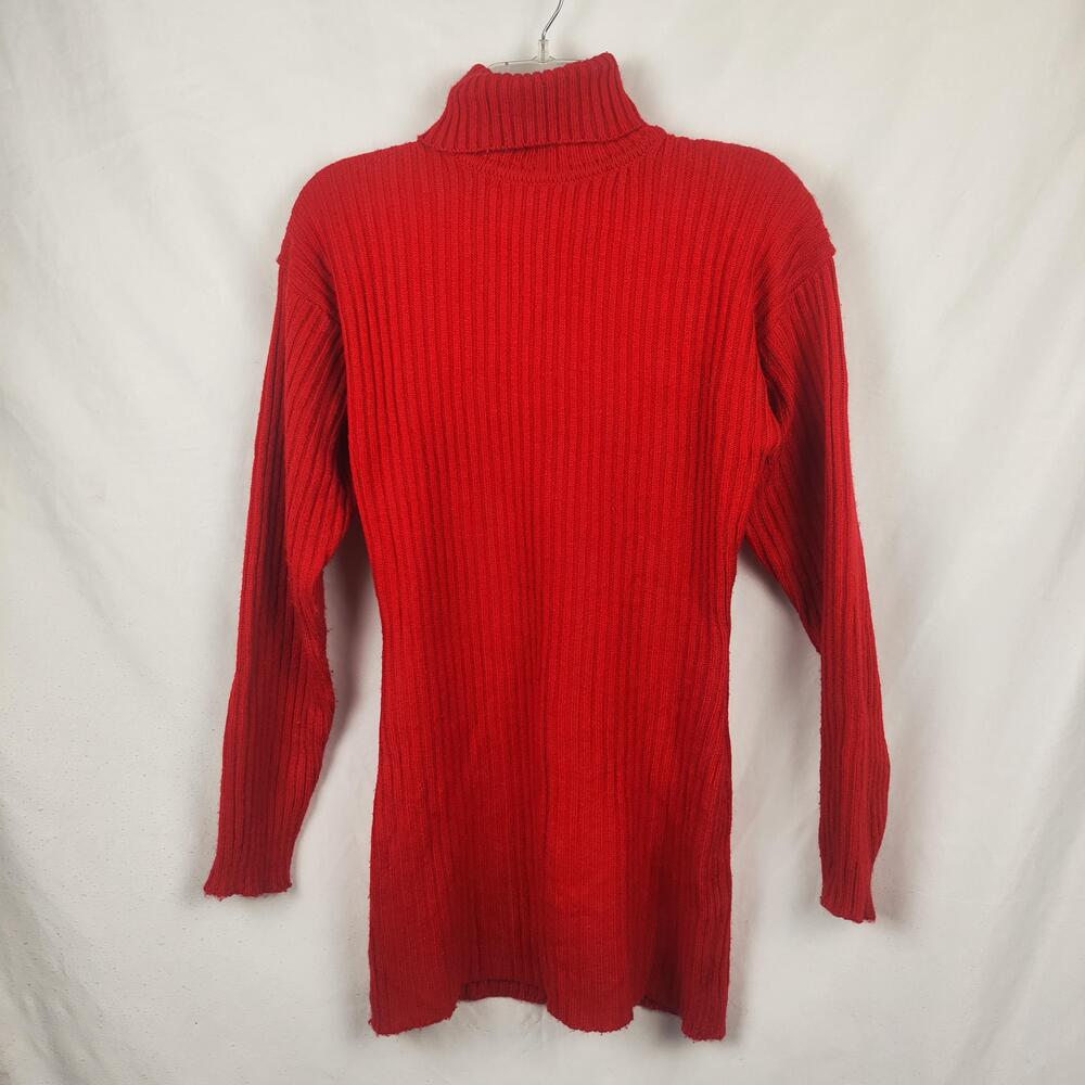 A'MILANO Sweater Tunic Womens Medium Red Ribbed Knit Long Turtleneck Stretch